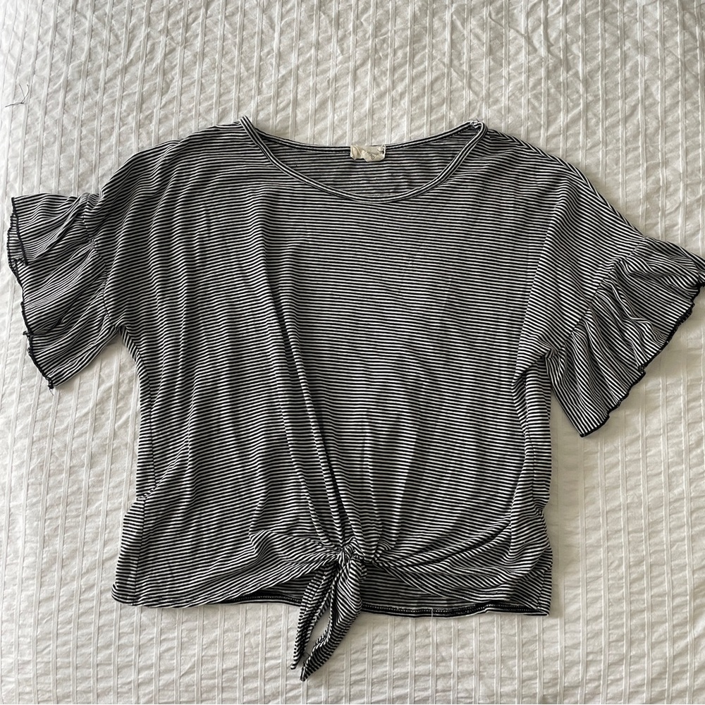 Caution To The Wind Striped Flutter Sleeve Crop T-Shirt